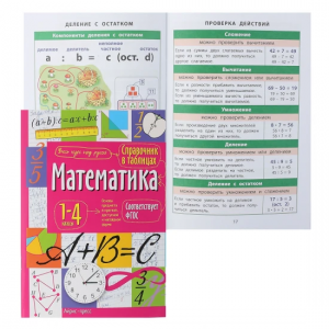 Математика Справочник в таблицах 1-4 классы Пособие 0+